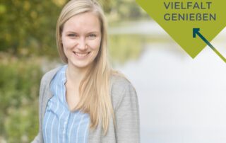 Folie mit Selina Wachowiak (DGE Sektion Niedersachsen) und dem Schriftzug oben rechts "Vielfalt genießen".