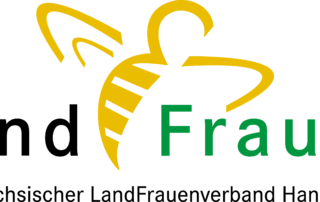 Logo "Niedersächsischer LandFrauenverband Hannover e.V." Abgebildet sind abgeschnittene Zeichnungen einer gelben Figur.