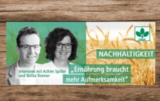 Titelfolie eines Interviews zum Thema "Ernährung braucht mehr Aufmerksamkeit". Das Motto ist "Nachhaltigkeit".