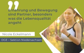 Präsentationsfolie mit Joggerin rechts und links einem Zitat: "Ernährung und Bewegung sind Partner, besonders was die Lebensqualität angeht"